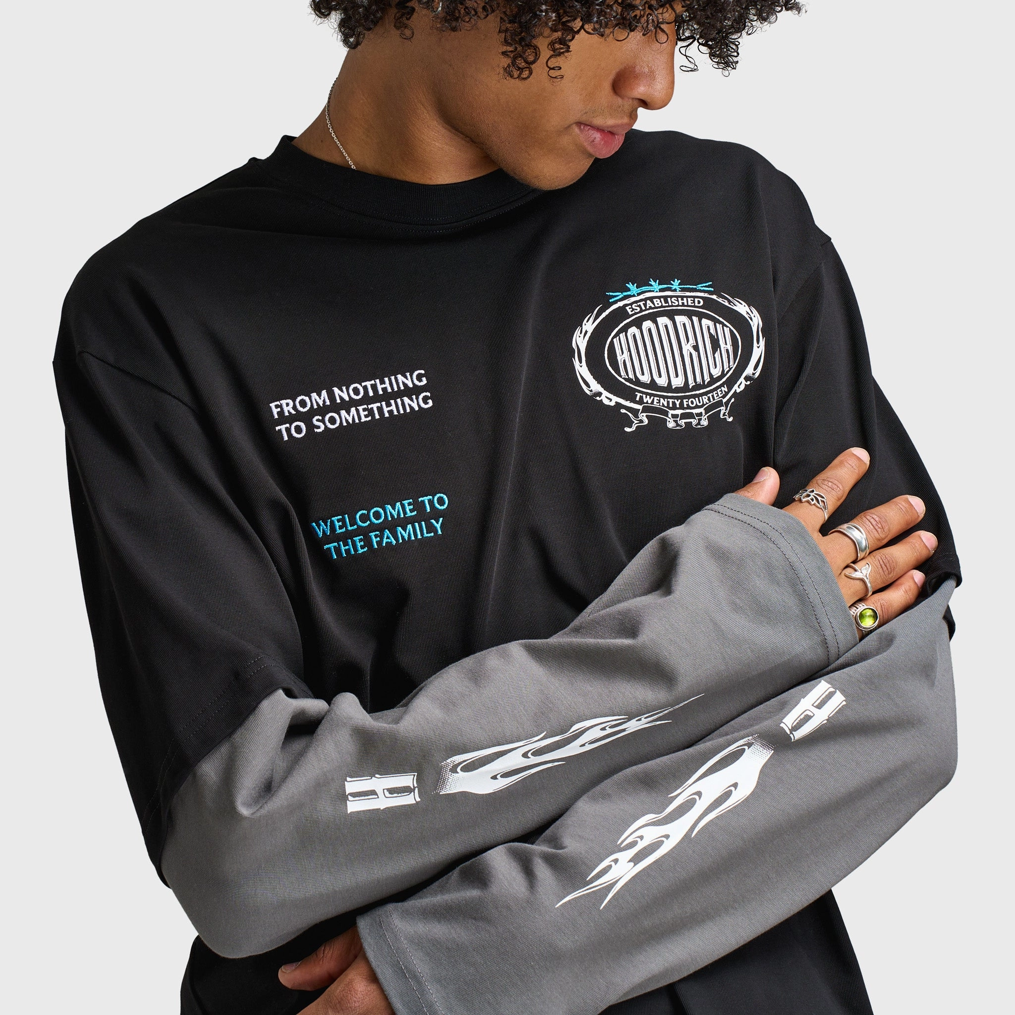 low - density storage Hoodrich Noir Oversized Long Sleeve Graphic T-Shirt Black / Lava Smoke - Aquarius