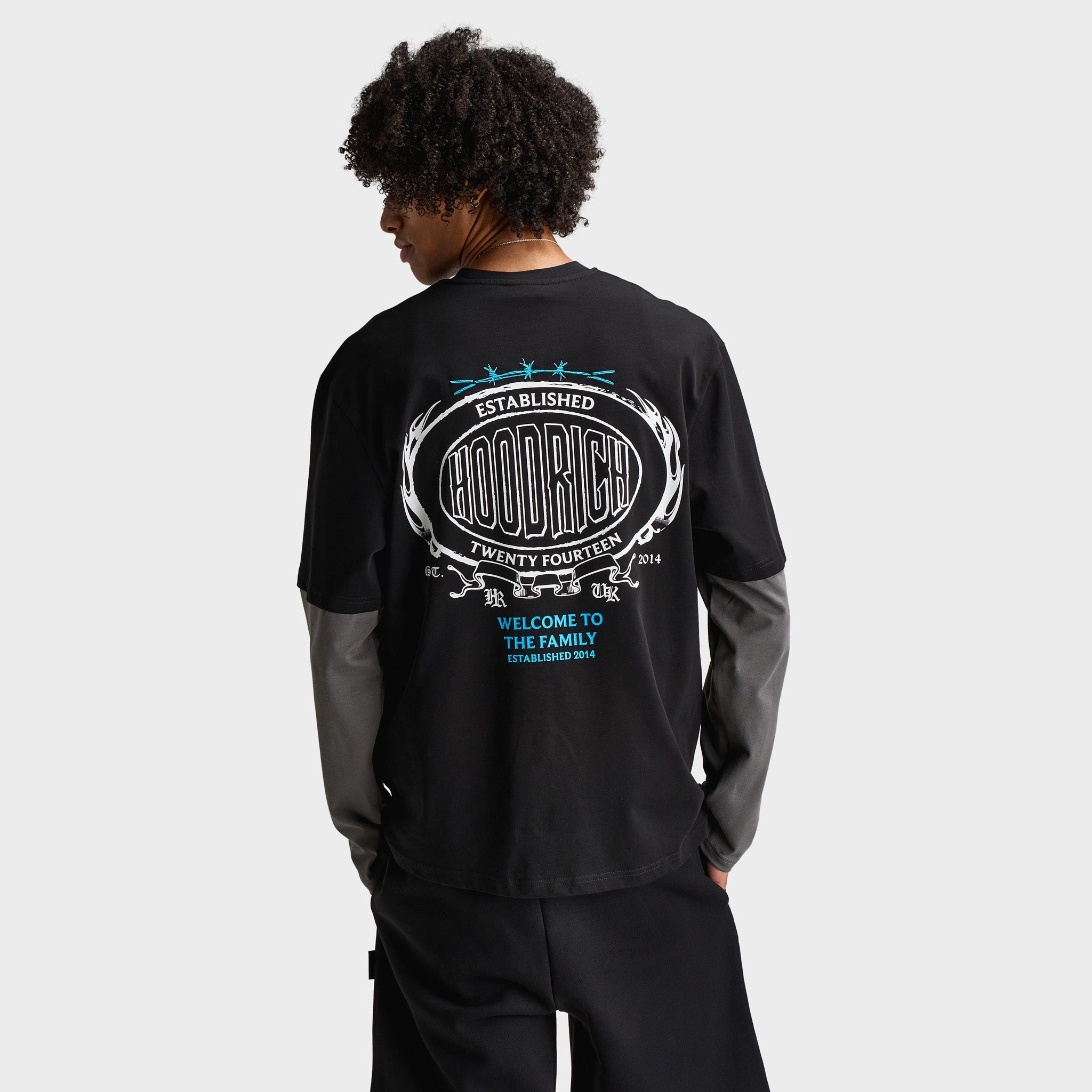 Hoodrich Noir Oversized Long Sleeve Graphic T-Shirt Black / Lava Smoke - Aquarius Wide Armholes Coastal use