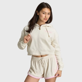 Playboy Casa Full Zip Cropped Hoodie Off White / Pinkesque Ventilation Panels Travel Wardrobe