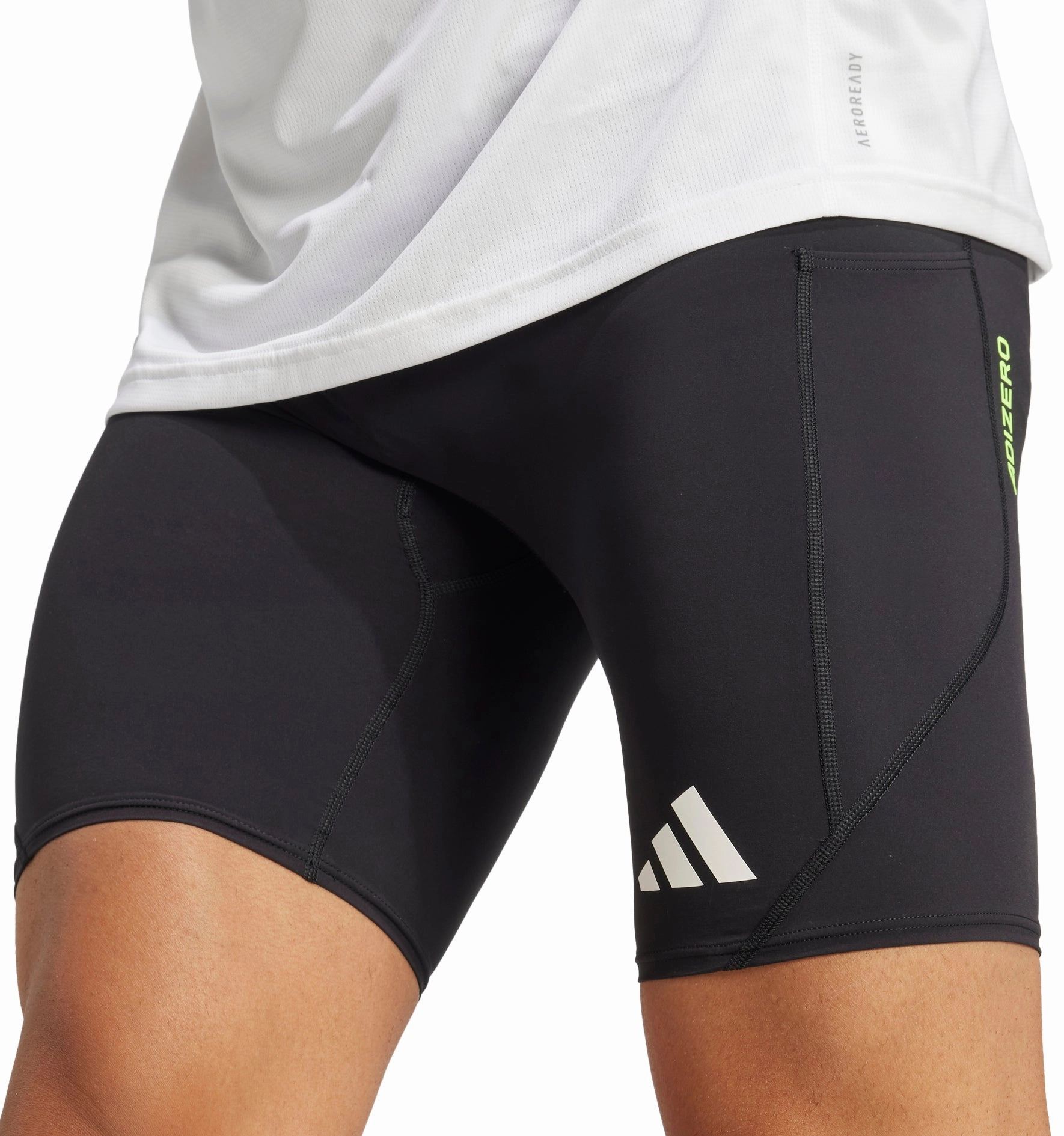 Tailored Fit Double Layered Reinforcement adidas Adizero Mens Short Running Tights - Black