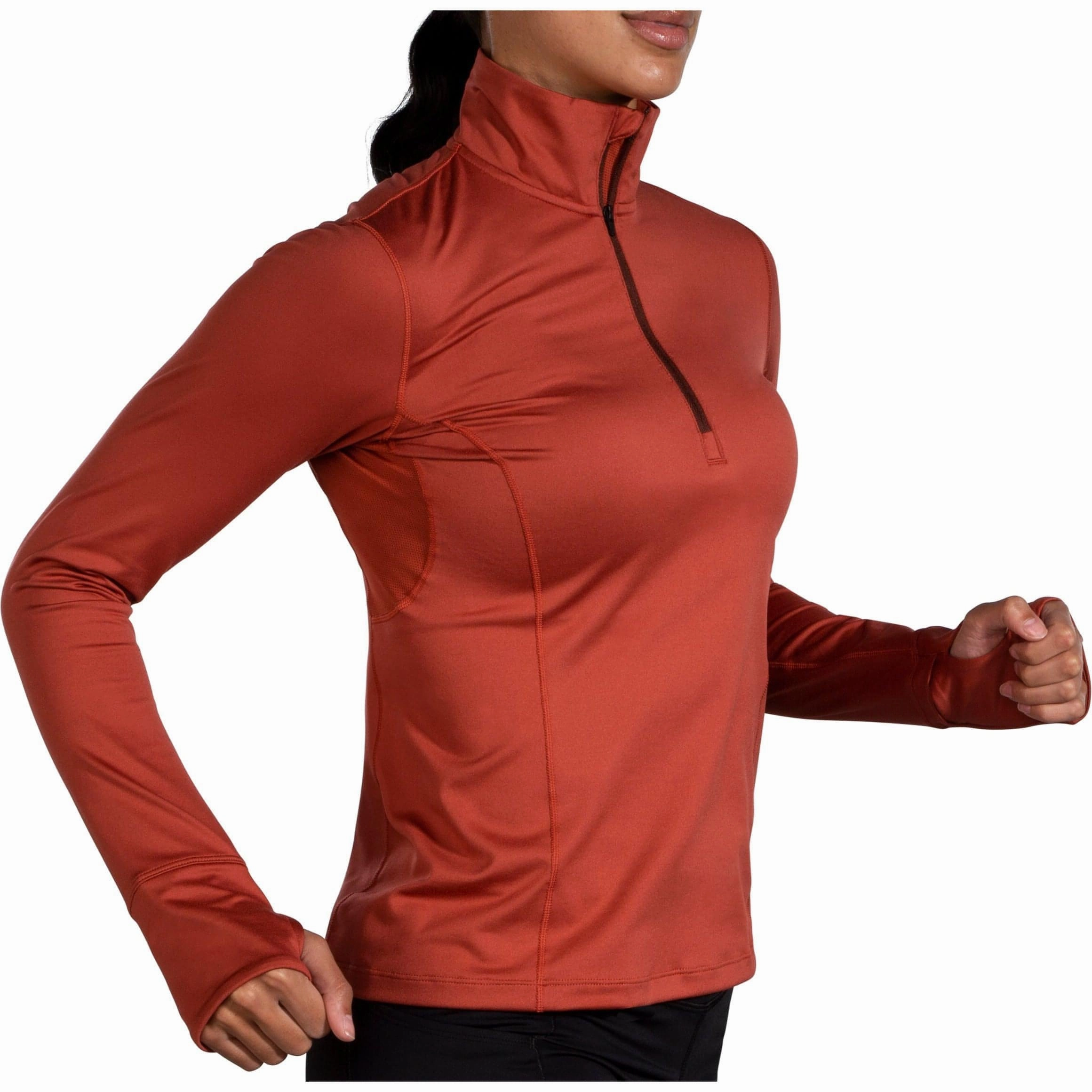 Brooks Dash Half Zip Long Sleeve Womens Running Top - Red Magazine Sustainable
