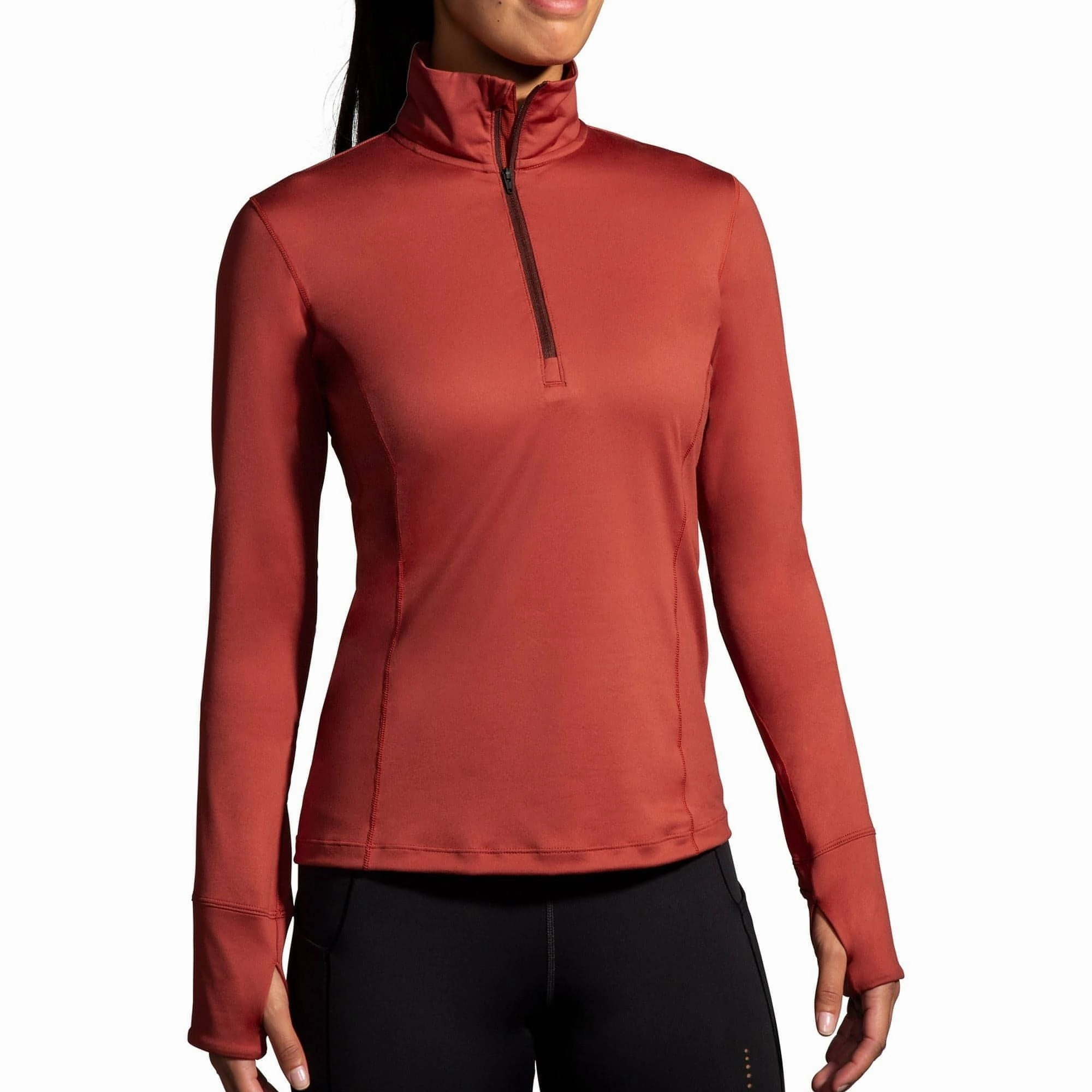 Brooks Dash Half Zip Long Sleeve Womens Running Top - Red Actress Urban