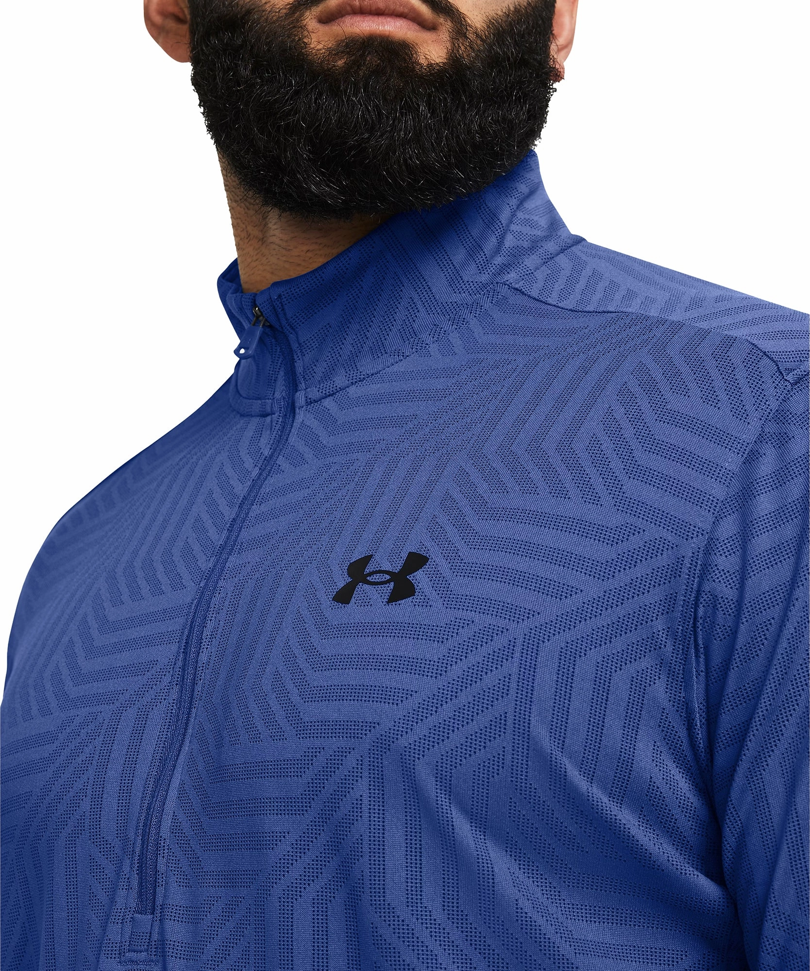 Geometric Shape Upcycled Under Armour Tech Vent Geotessa Half Zip Long Sleeve Mens Running Top - Blue