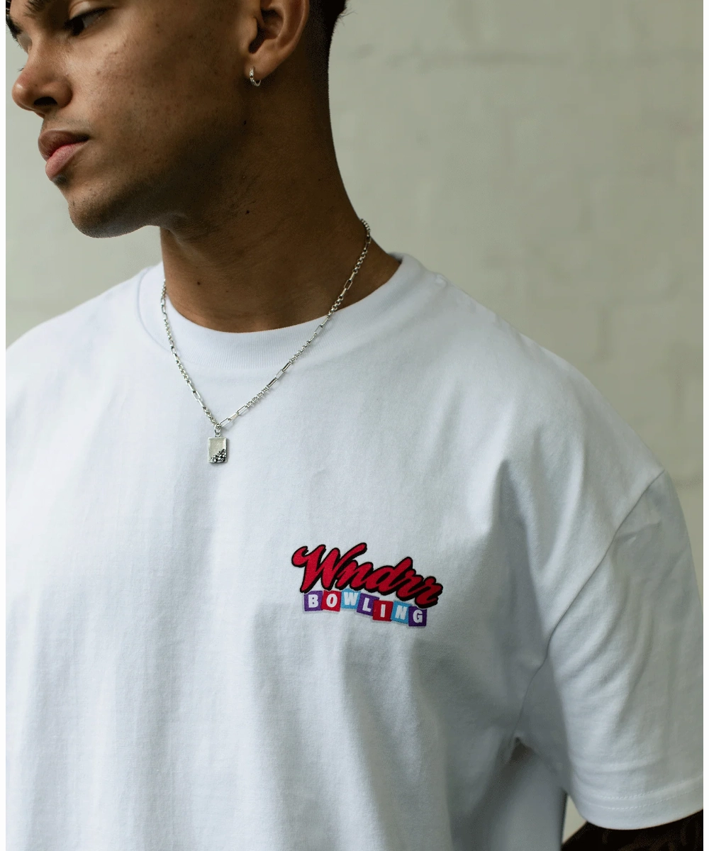 WNDRR Bowling Box Fit Tee (White) Hidden pockets FourWay Stretch