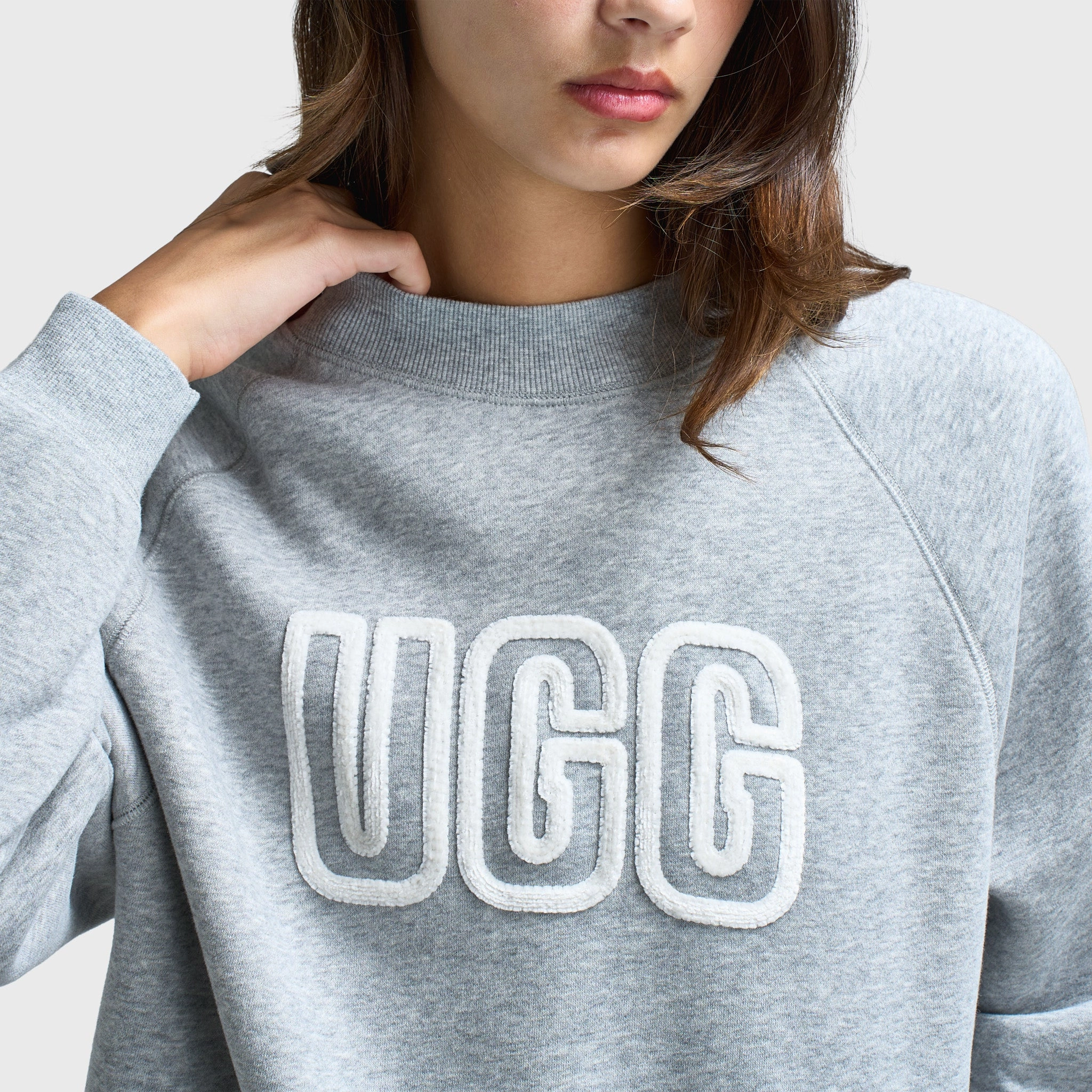 Weatherproof Seams Double Layered Hood UGG Women's Logo Crewneck / Heather Grey