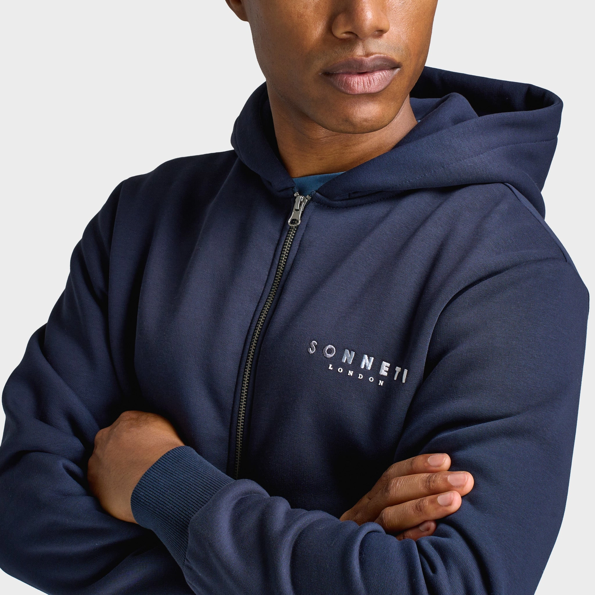 Sonneti Hare Full Zip Hoodie / Blue Soft Weather Wear Rubberized Trims