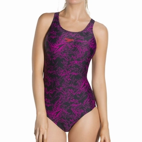 Adjustable Straps Layered Compression Zones Speedo Boom Allover Muscleback Womens Swimsuit - Black