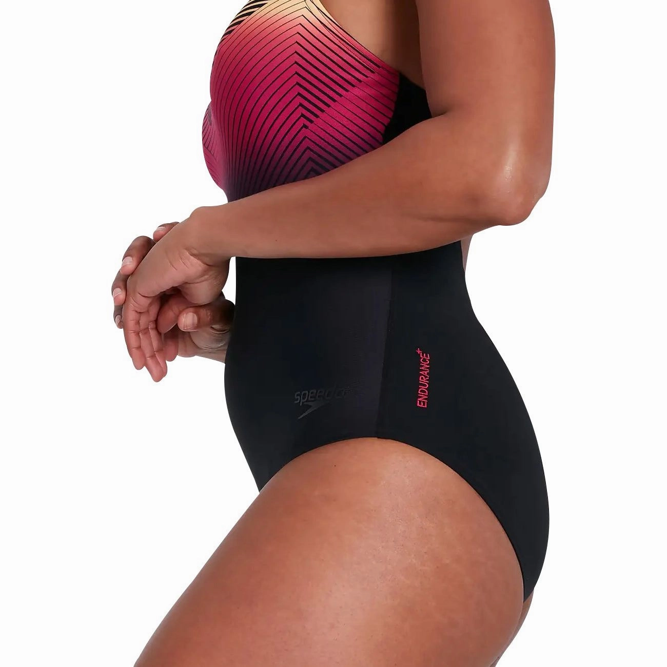 Non Restrictive Armhole Cut Speedo Digital Placement Medalist Womens Swimsuit - Black