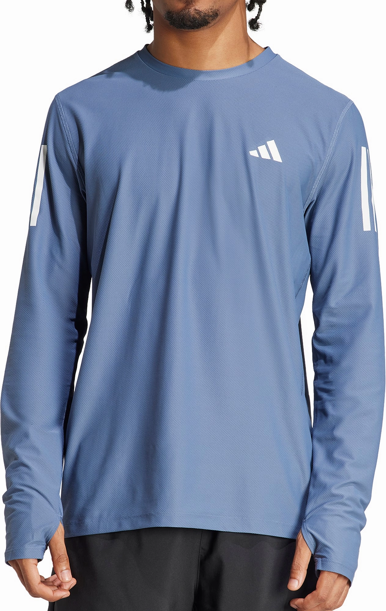 Unique Style Button - up adidas Own The Run Long Sleeve Mens Running Top - Blue