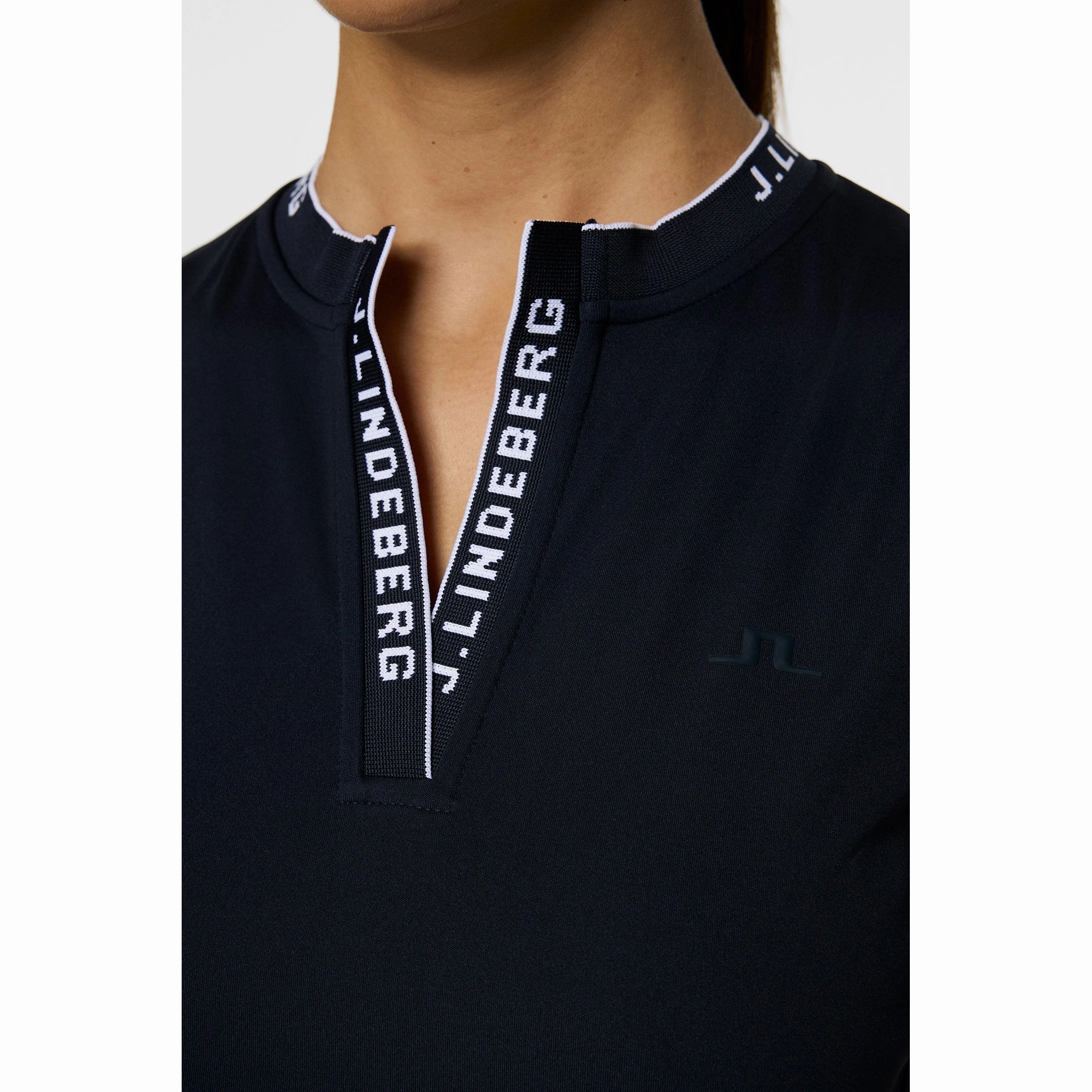 Button Down Collar Matte Surface Texture J.Lindeberg Women's Leya Sleeveless Golf Shirt - JL Navy