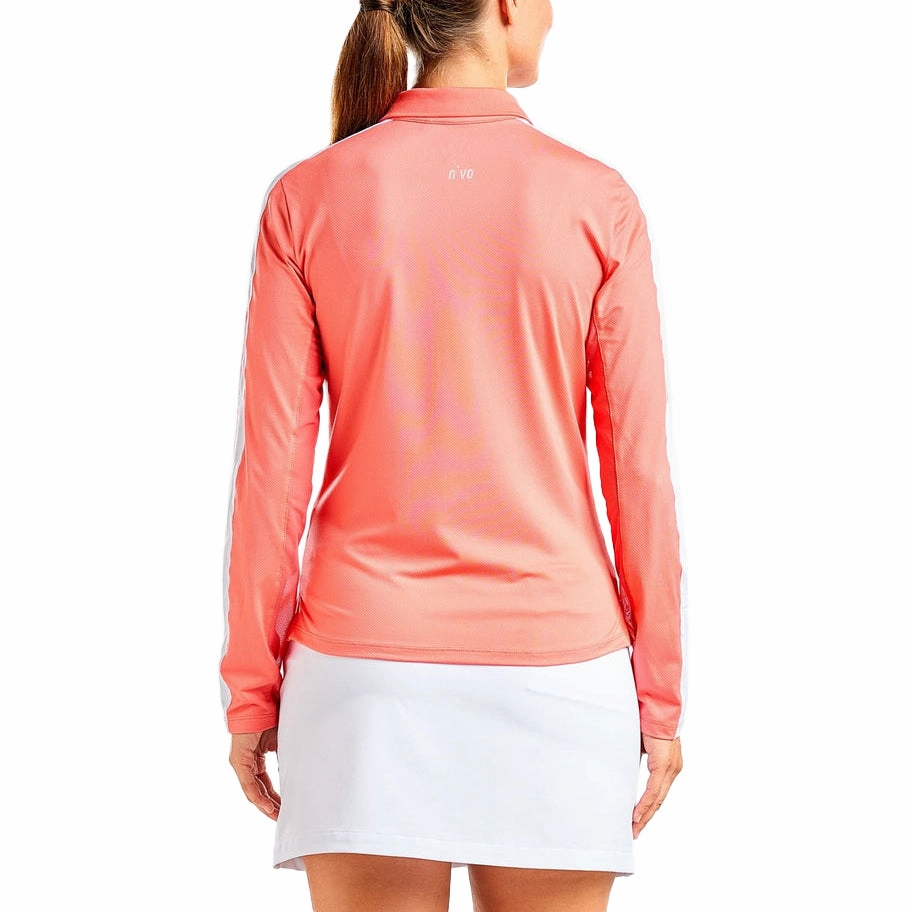 AntiStatic Treatment Nivo Women's Nina LIVCOOL Long Sleeve Mock Neck Golf Shirt - Melon