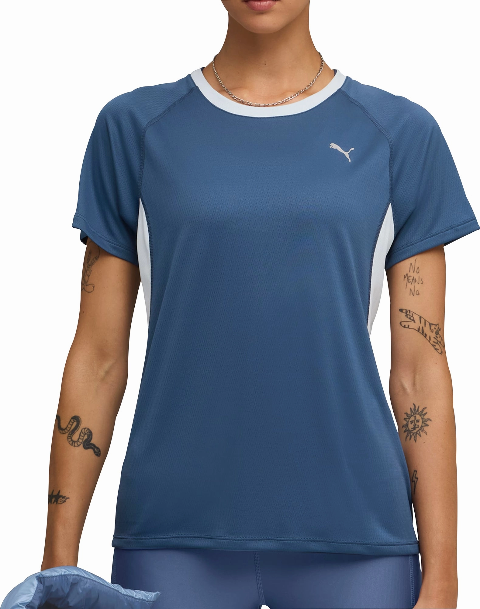 Urban Streetwear Outdoor Style Puma Velocity Short Sleeve Womens Running Top - Blue