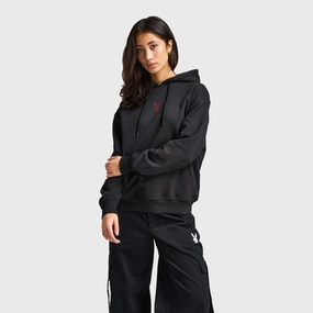 Notch Lapel Playboy Cherry Diamonte Hoodie / Black