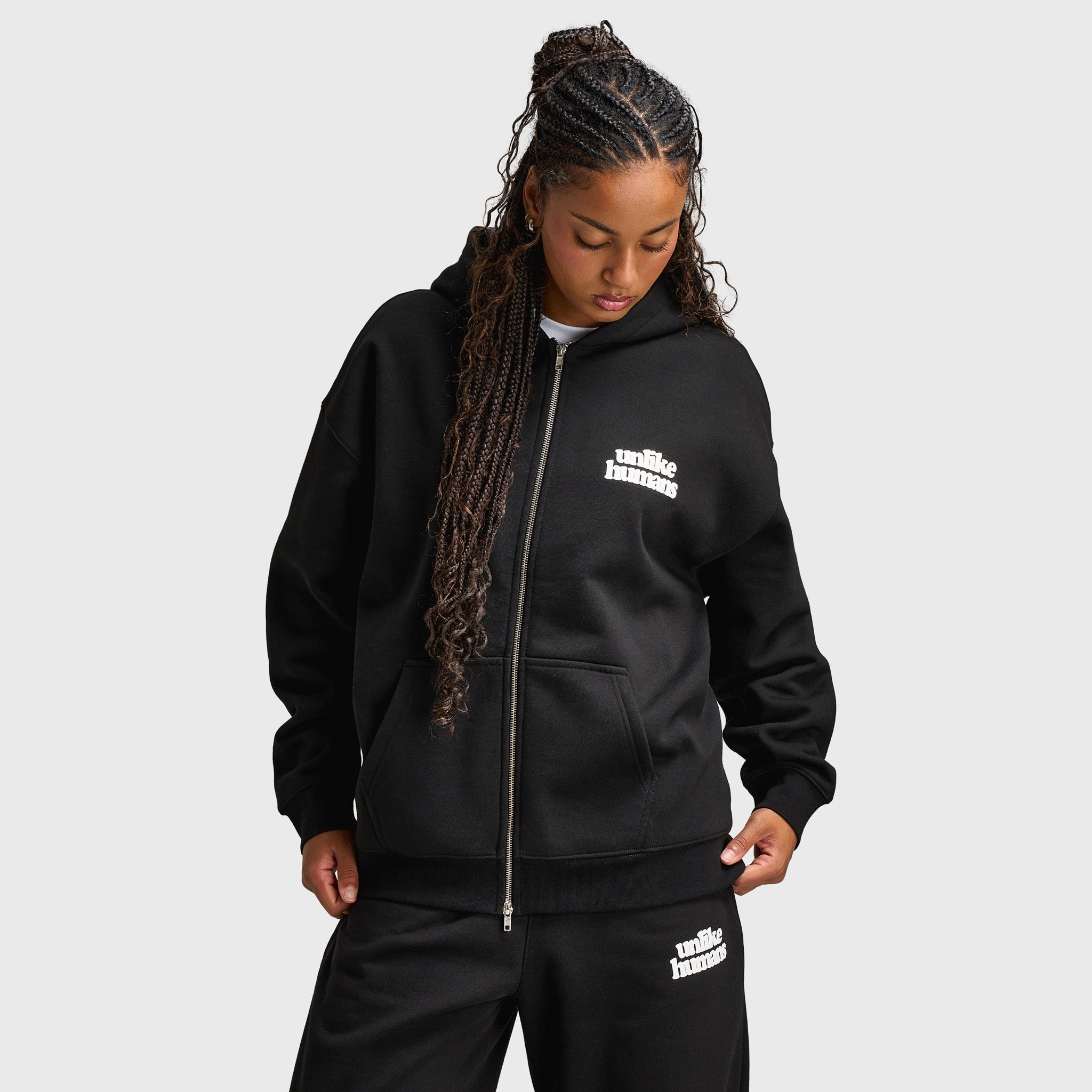 Airy Cloth Magnetic Closure System Unlike Humans Women's Bubble Full Zip Hoodie / Black