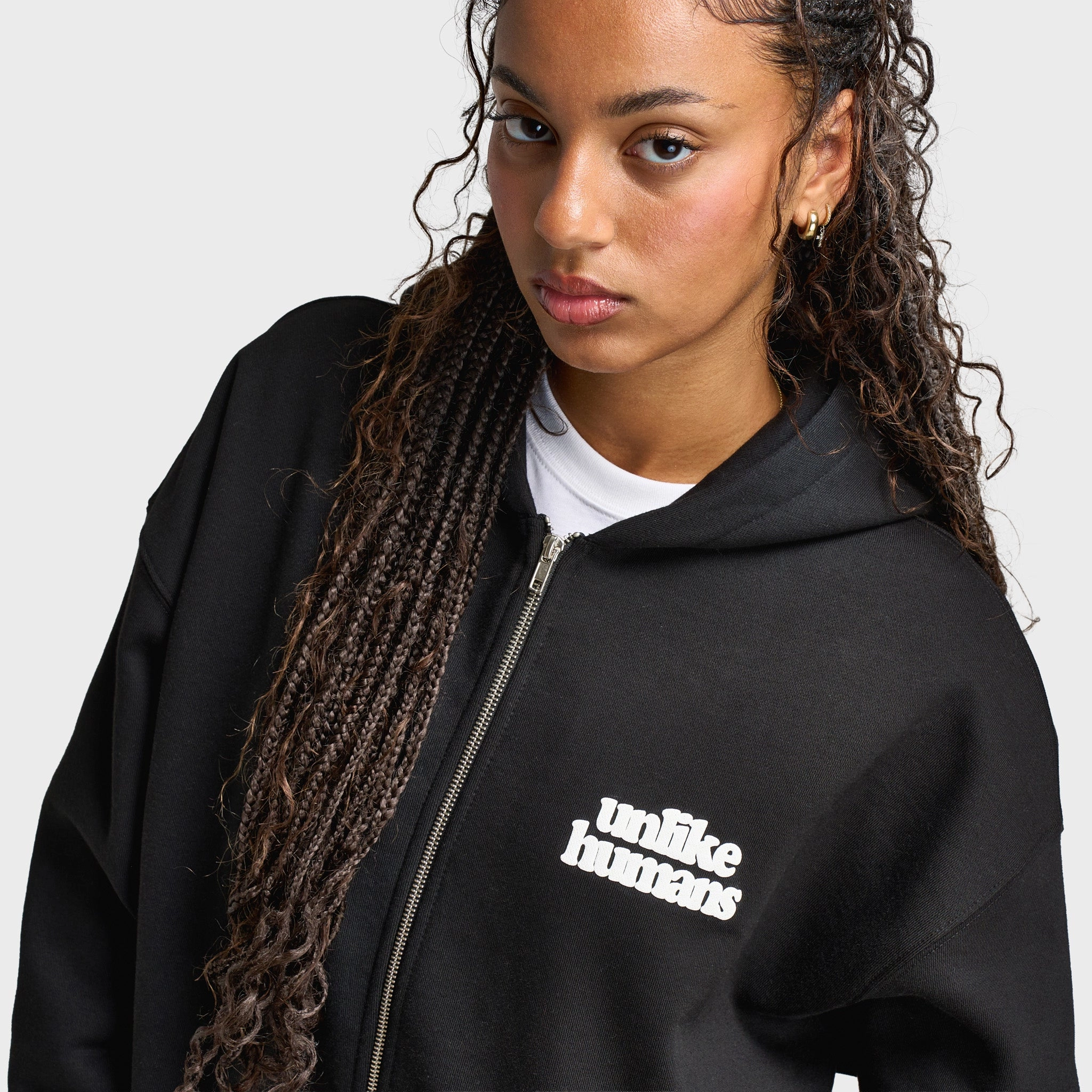 Unlike Humans Women's Bubble Full Zip Hoodie / Black Nylon Shell Construction