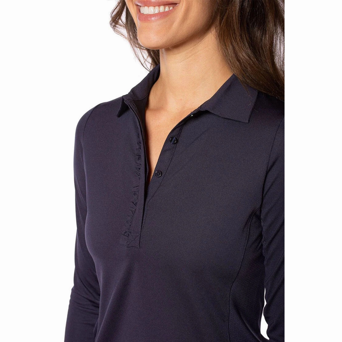 Golftini Women's Long Sleeve Ruffle Golf Shirt - Navy Business casual Business Meeting