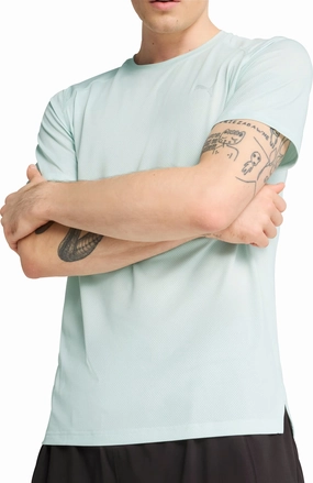 Puma Mesh Graphic Short Sleeve Mens Running Top - Blue QuickDry AntiStaticFinish
