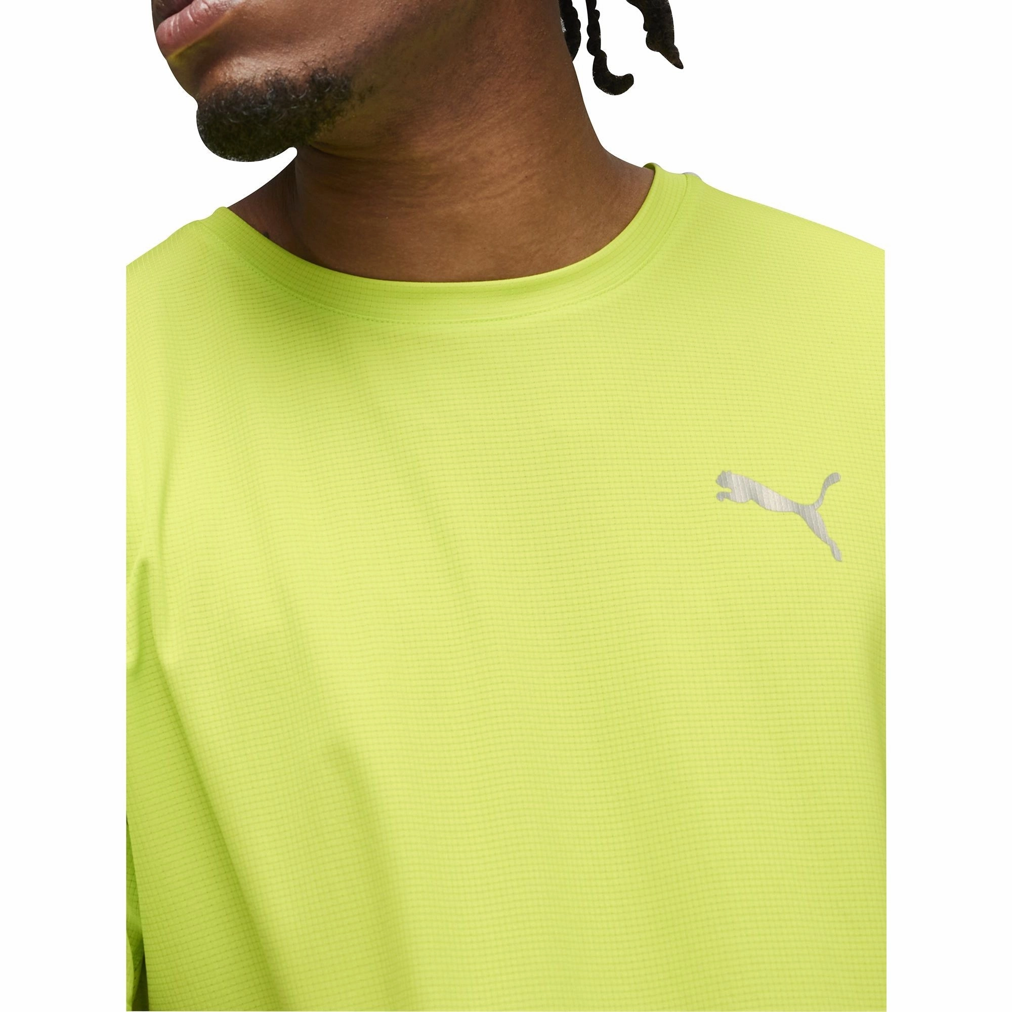 Puma Run Favourite Velocity Short Sleeve Mens Running Top - Green MoistureWicking Technology Low Profile Collar