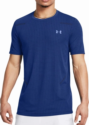 Under Armour Seamless Grid Short Sleeve Mens Training Top - Blue LayeredConstruction Zipper Closure