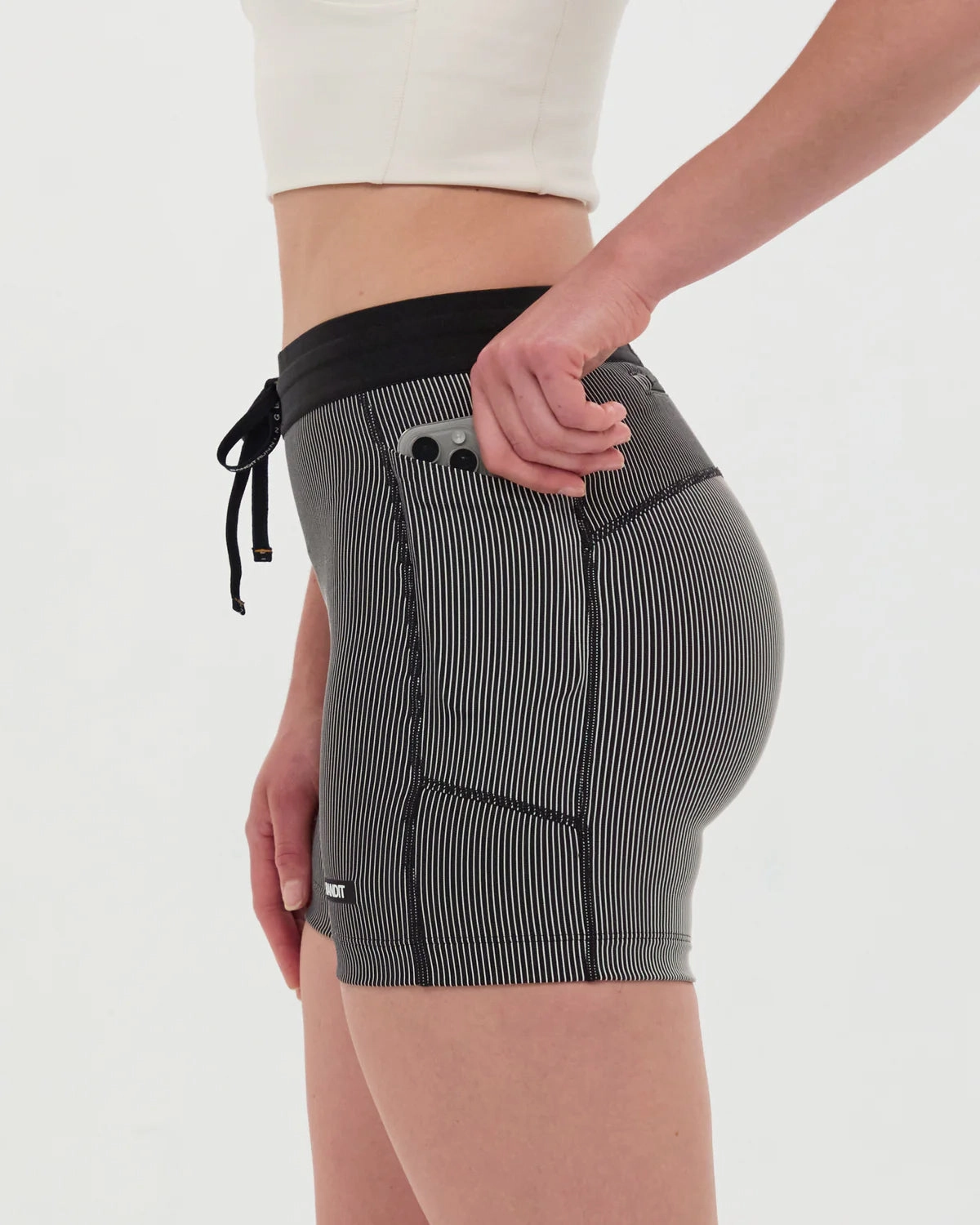 Women's Striped Cadence 5 Inch Compression Shorts Black / Chalk Future Glow