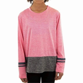 More Mile Marl Girls Long Sleeve Running Top - Pink Advanced Sweat Management Dark Shade