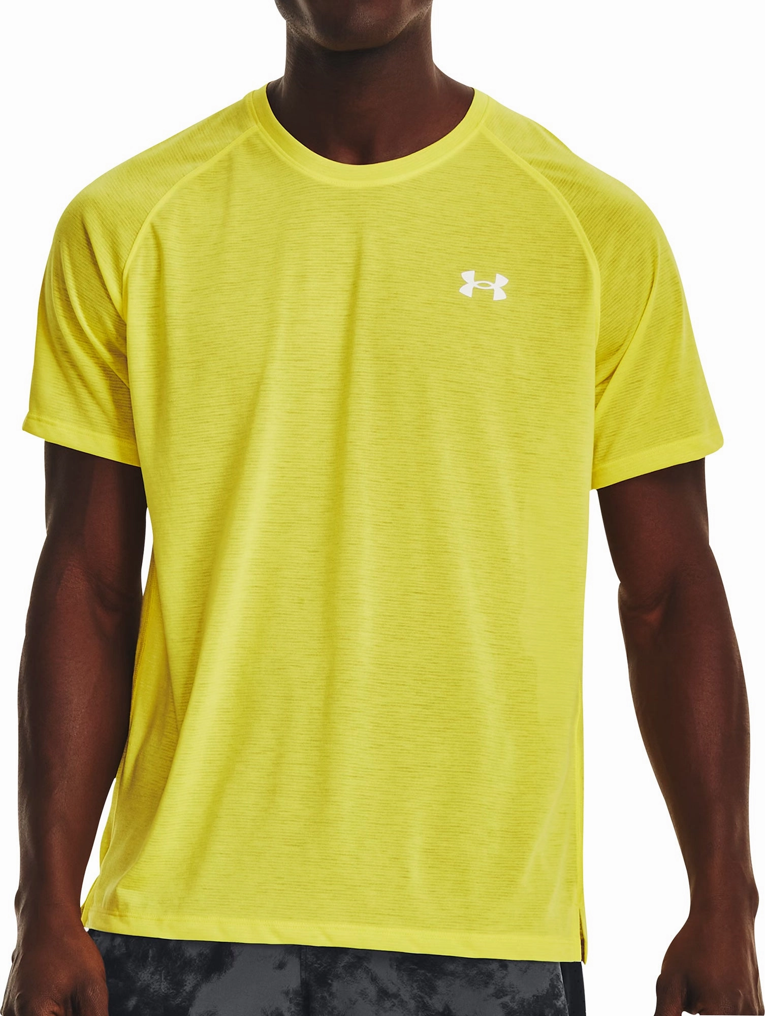 Under Armour Streaker Short Sleeve Mens Running Top - Yellow Compact Stitch Pattern Summer Fashion