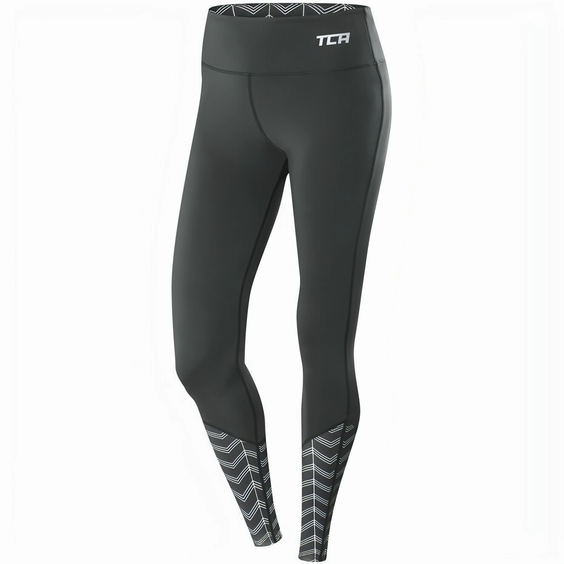 TCA Impulse Printed Womens Long Running Tights - Grey Compact Storage Design