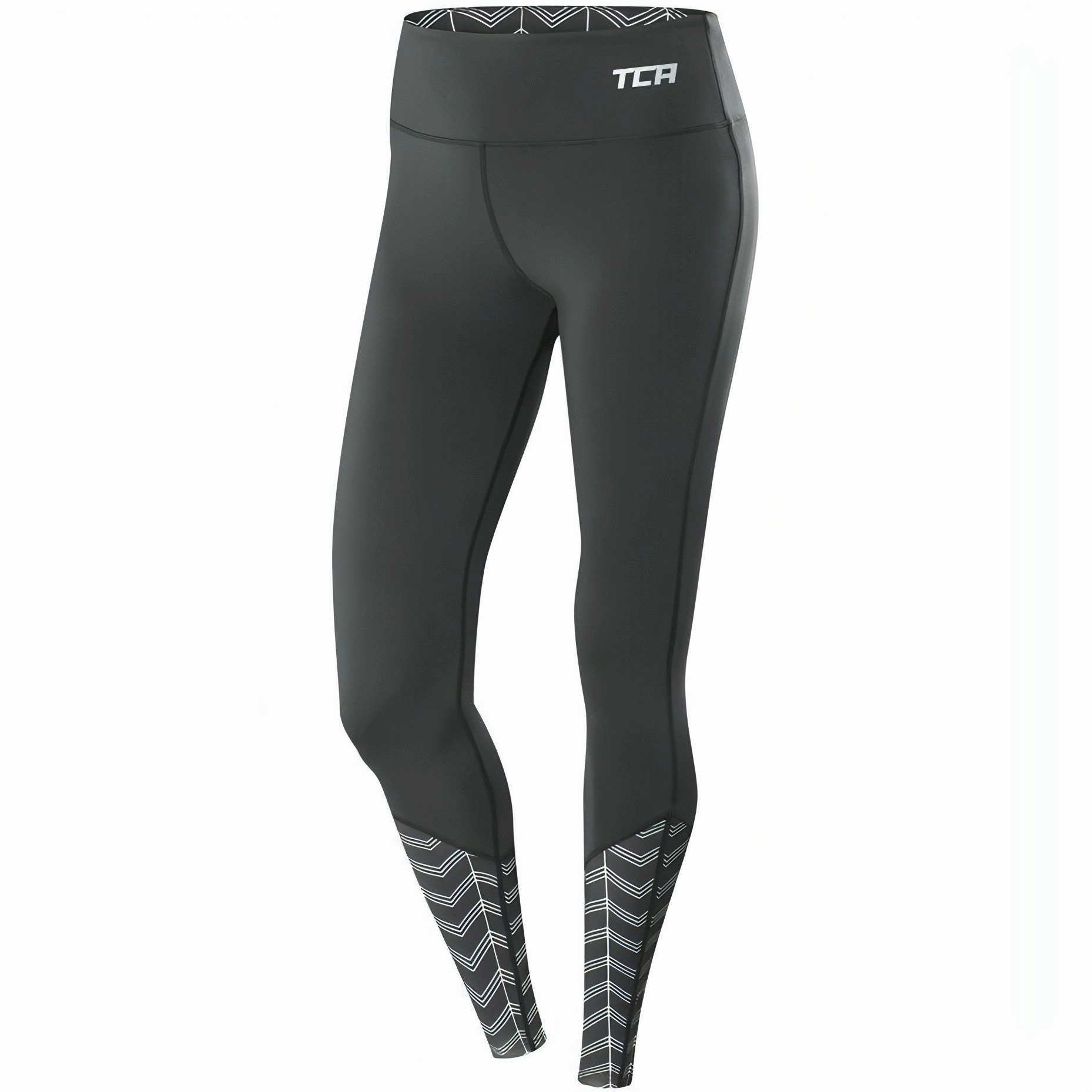 TCA Impulse Printed Womens Long Running Tights - Grey Windproof-protection Belted