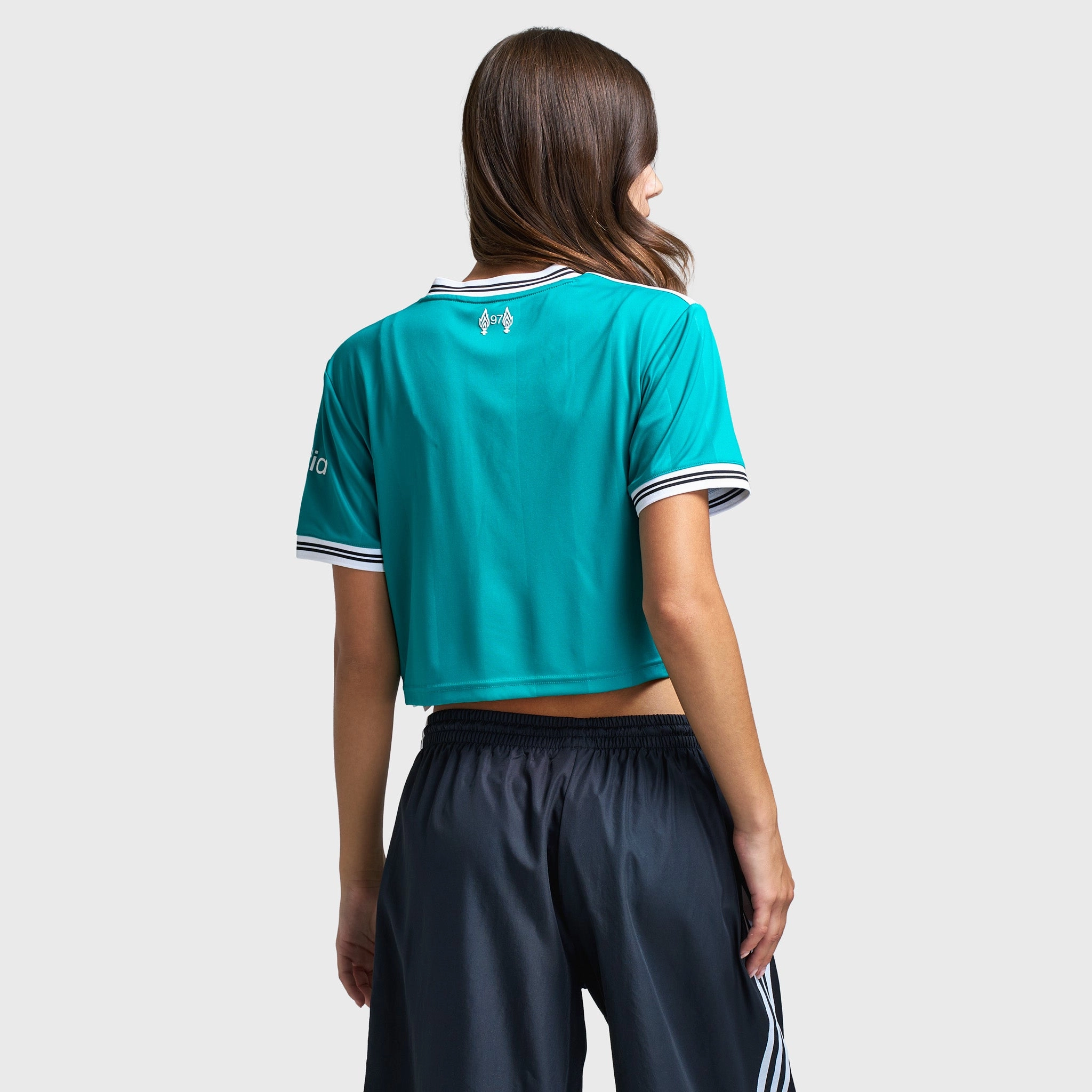 Long sleeved warmth Striped Pattern adidas Women's Liverpool 25/26 3rd Cropped Jersey / Sea Green