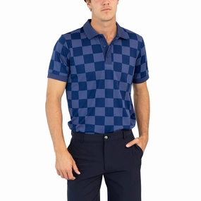 Heather Effect Weaving Tagless Design Cross Grip Golf Polo Shirt - Twilight Blue