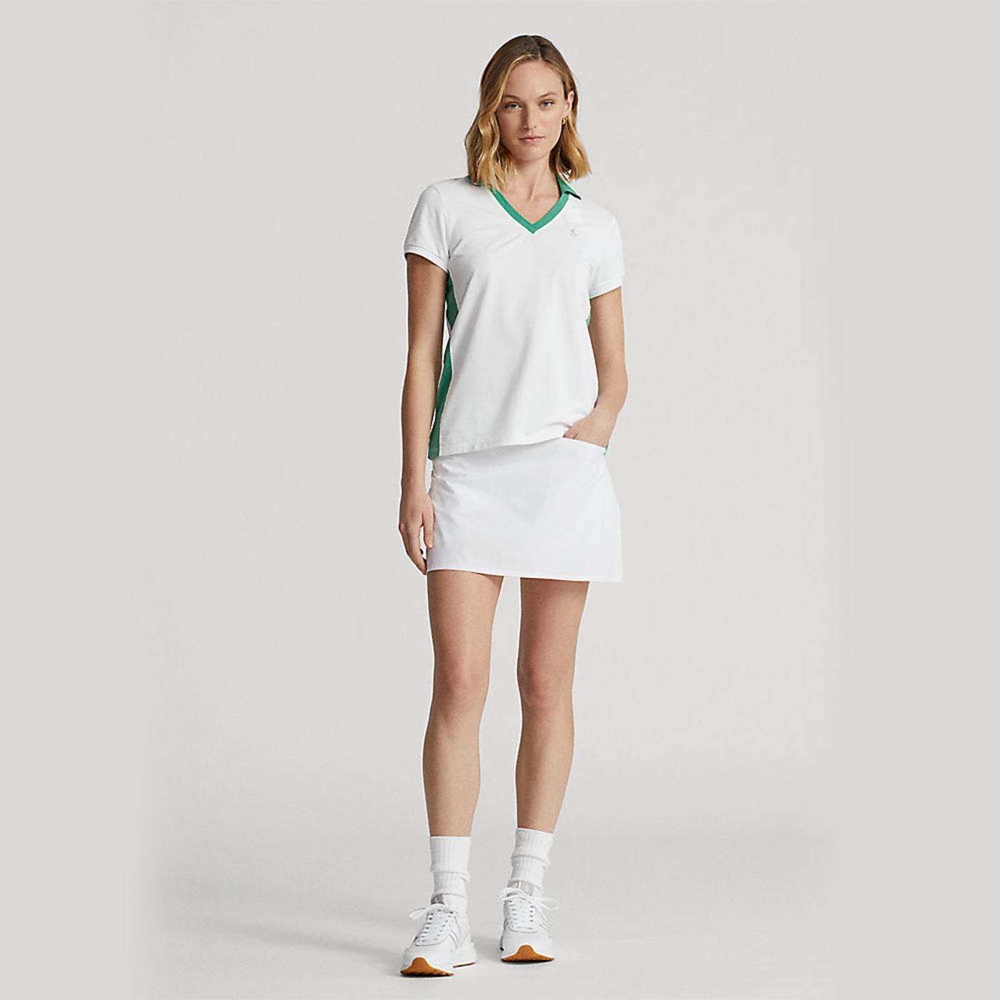 Modern Cut RLX Ralph Lauren Women's Tour Pique - Pure White/Raft Green