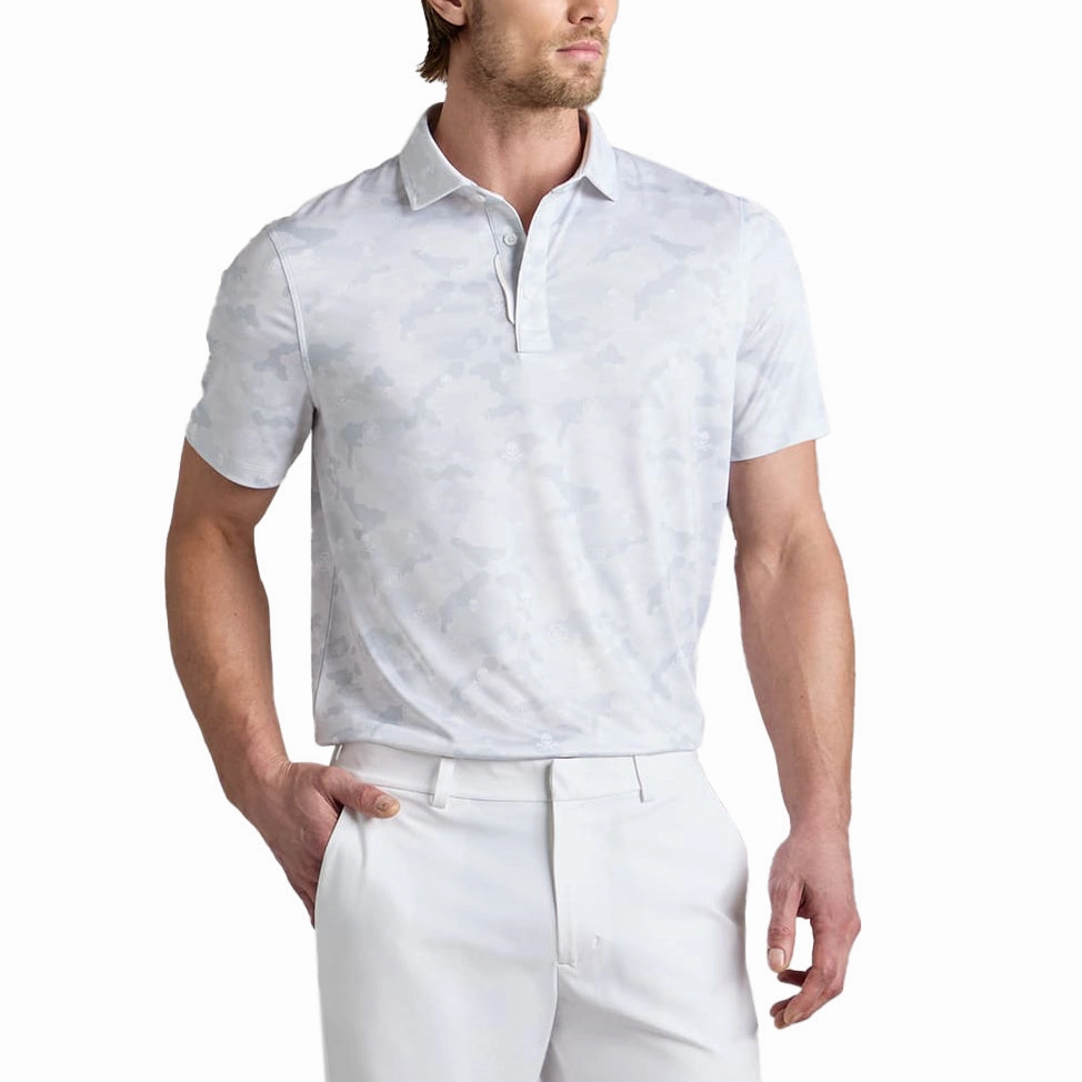 Herringbone Texture Breathable Stretch G/Fore Icon Camo Tech Jersey Golf Polo Shirt - Snow