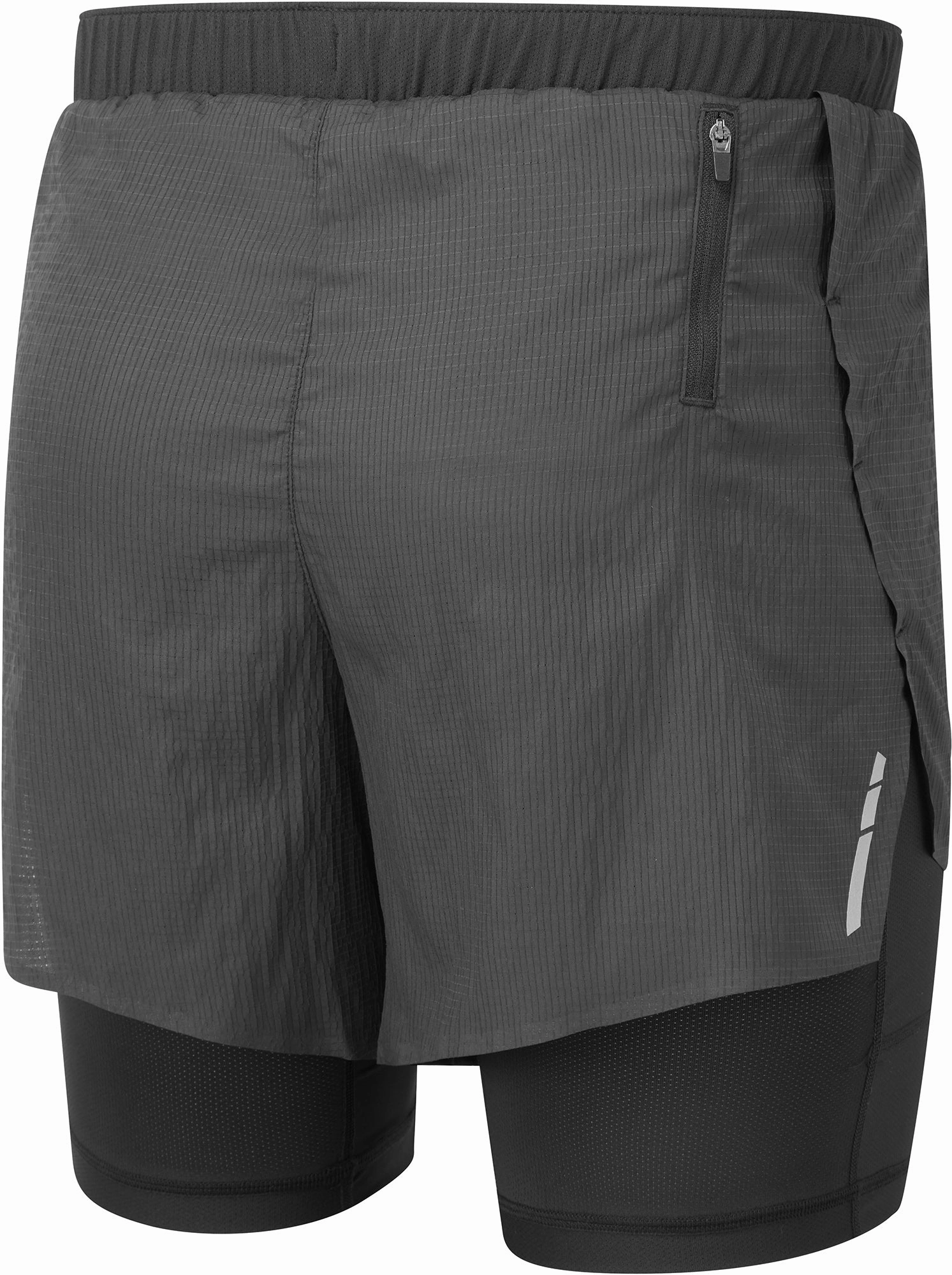 high waisted Ronhill Tech Race Twin 2 In 1 Mens Running Shorts - Black