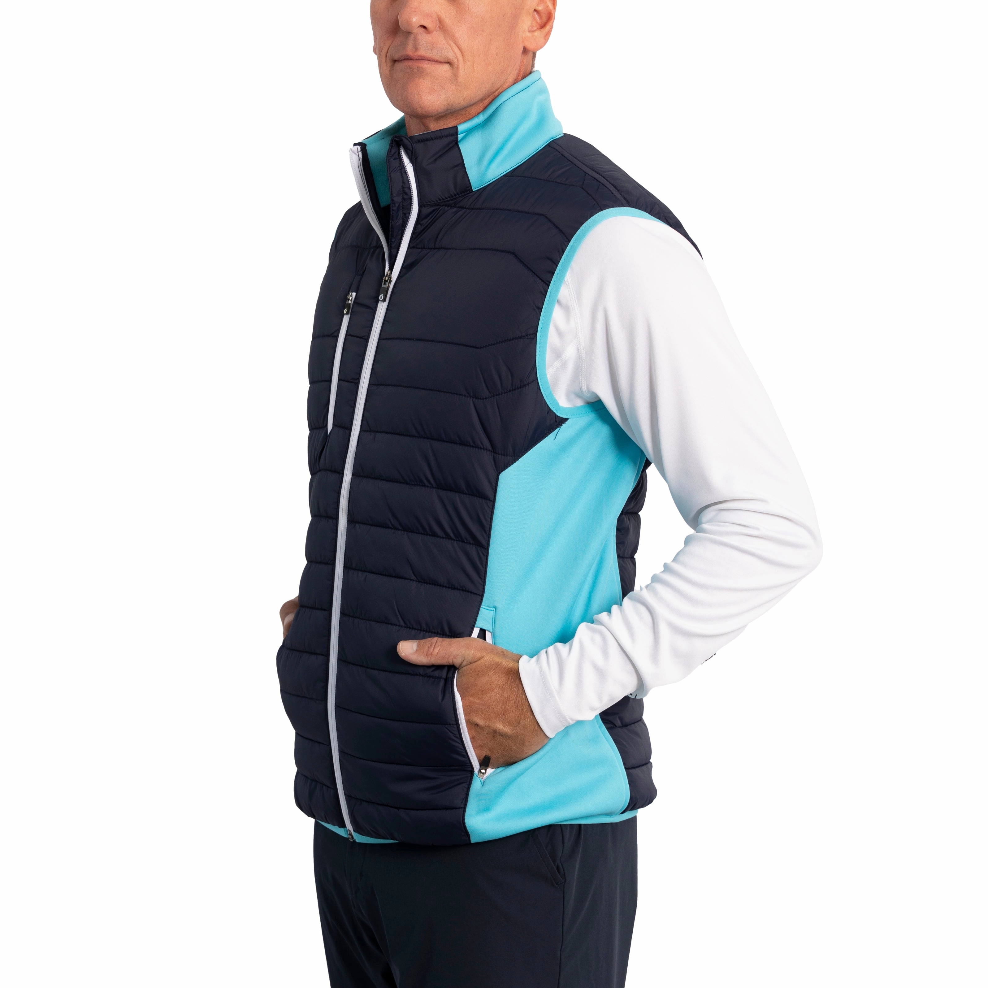 Bad Sunderland Anton Padded Stretch Panel Performance Golf Gilet - Navy/ Aqua