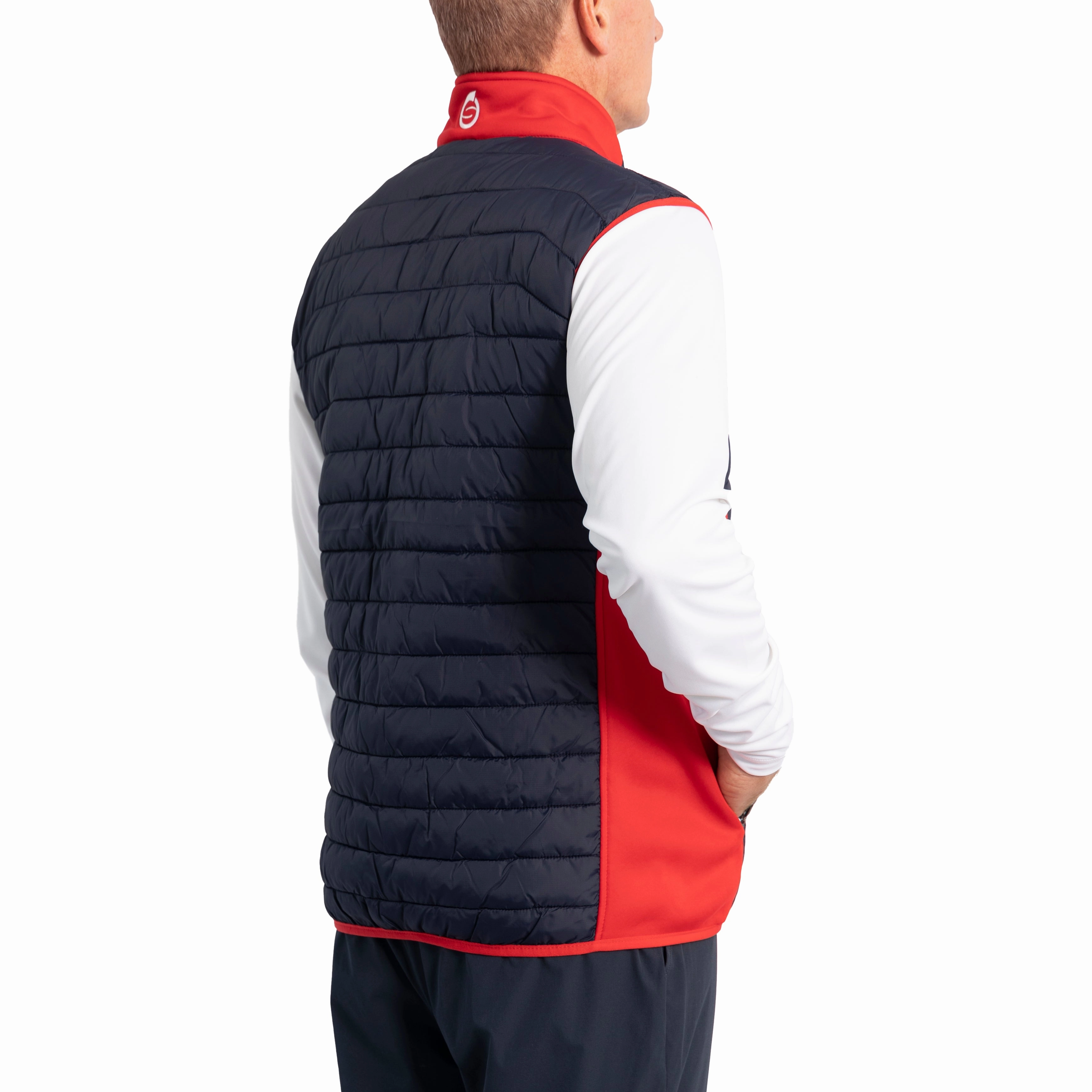 Sunderland Anton Padded Stretch Panel Performance Golf Gilet - Navy/ Red concept