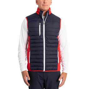 Sunderland Anton Padded Stretch Panel Performance Golf Gilet - Navy/ Red Quick Dry Textile Reinforced Shoulder Design