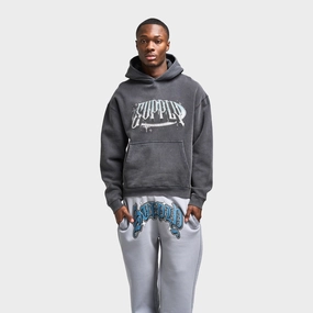 Supply & Demand Chrome Star Pullover Hoodie / Washed Black Anti Snag Fabric Two Tone Design