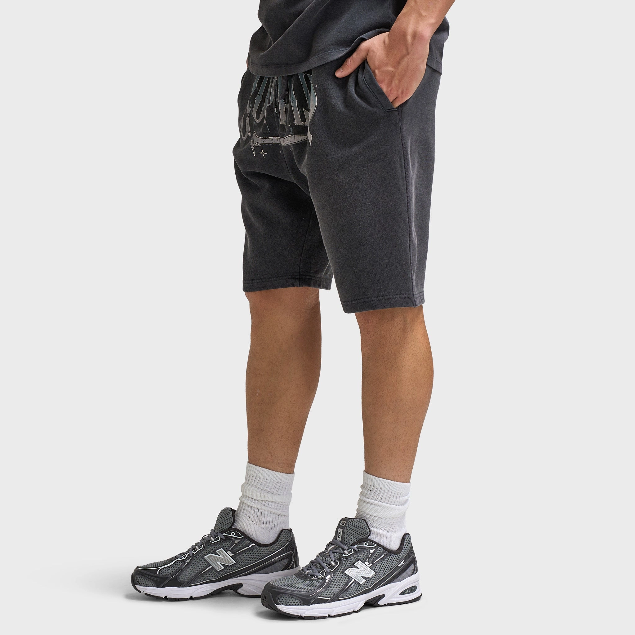 Supply & Demand Chrome Star Shorts / Washed Black Durable Weave Fabric Ombre effect