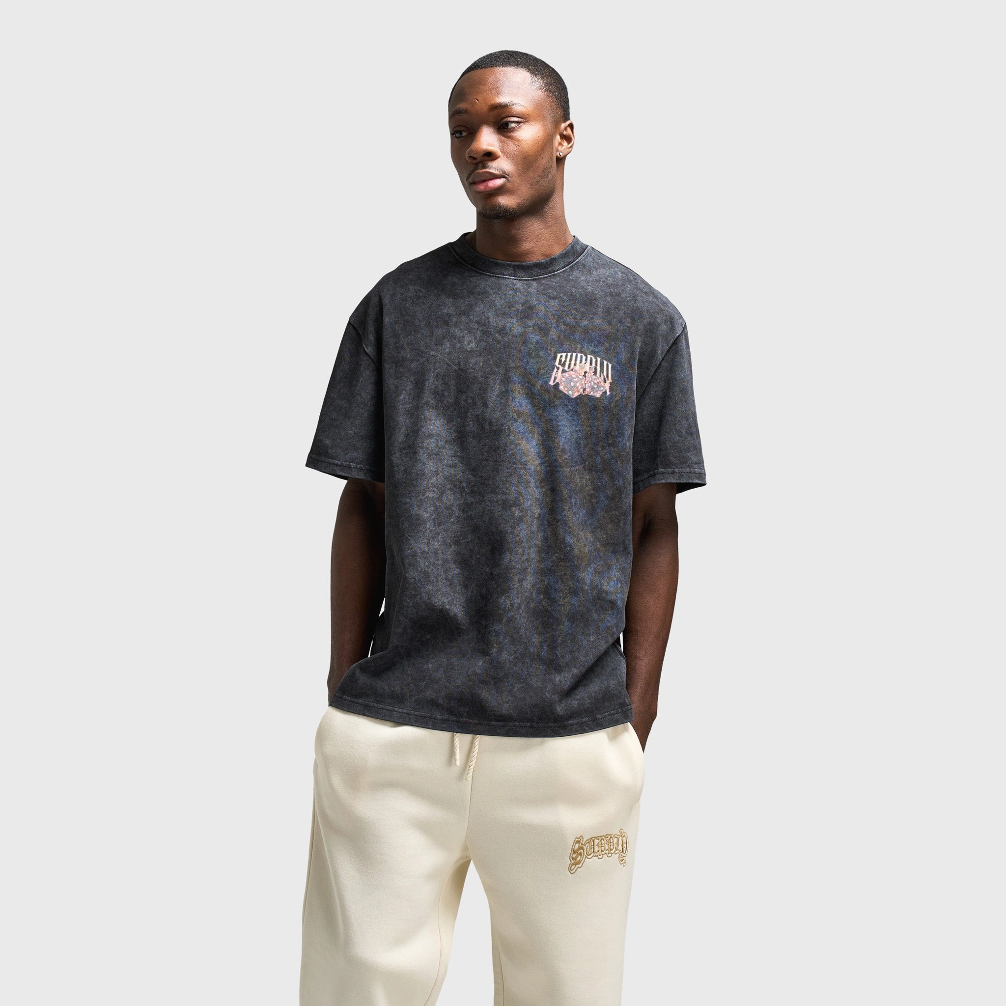 Supply & Demand Fire Dice Graphic T-Shirt / Washed Black Texture - appealing