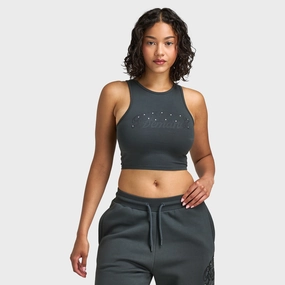 Supply & Demand Women's Spray Tank / Dark Grey With Diamantes Sublimation Printed Collar Daily Favorite