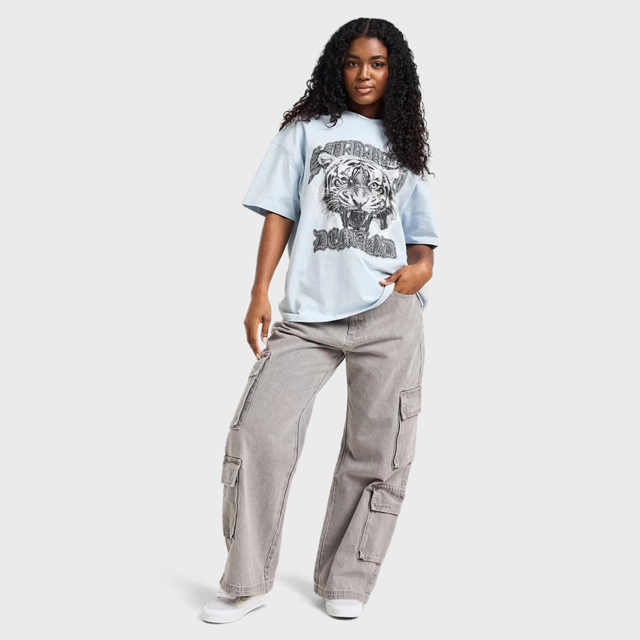 Versatile Style Loose Fit Supply & Demand Women's Tiger Graphic T-Shirt / Niagara Mist
