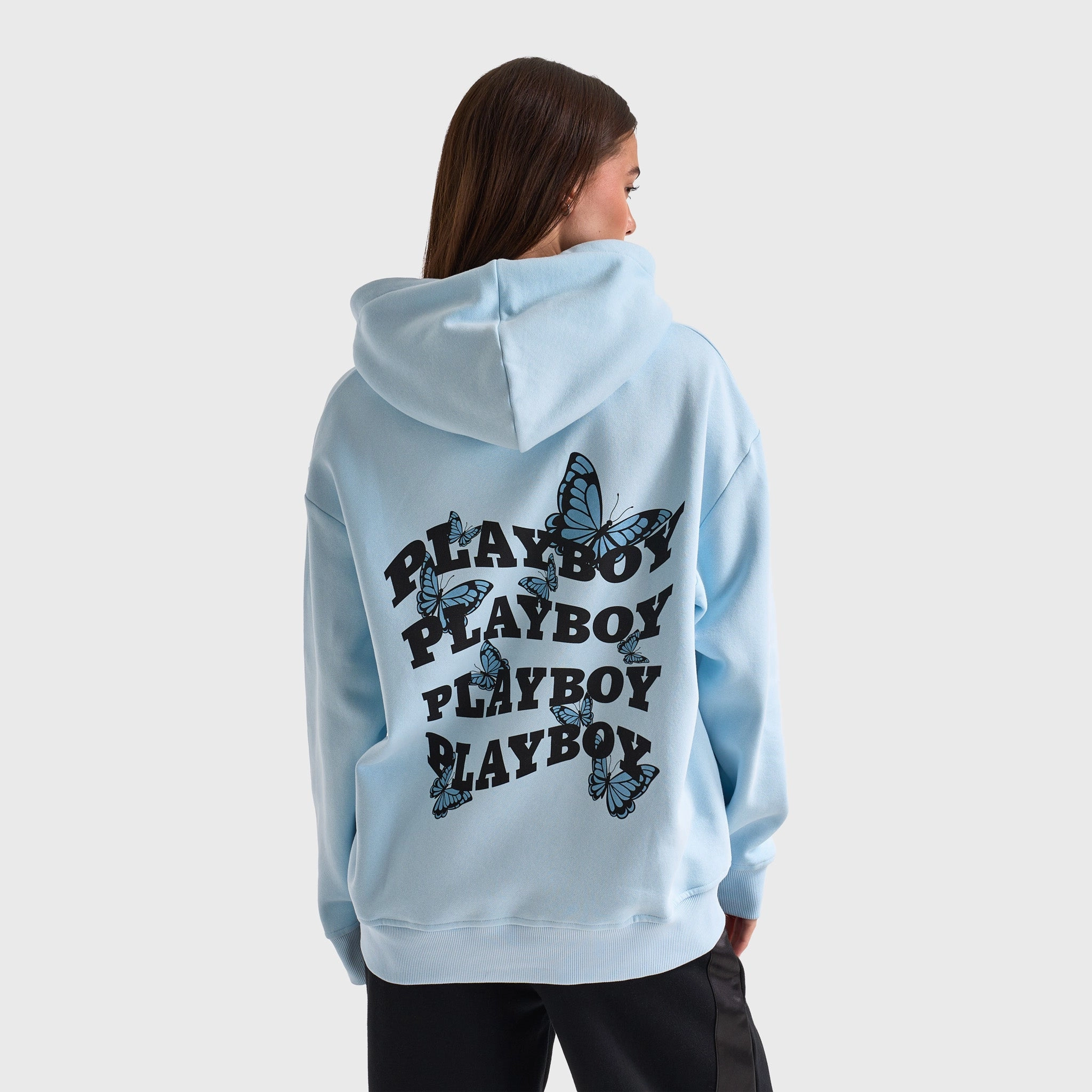 Flat Lock Stitching Playboy Butterfly Diamonte Hoodie / Nantucket Breeze