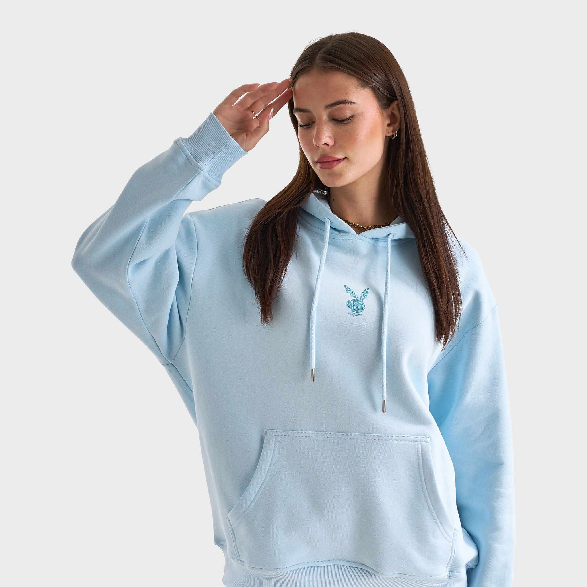 StretchableMaterial Water Repellent Coating Playboy Butterfly Diamonte Hoodie / Nantucket Breeze