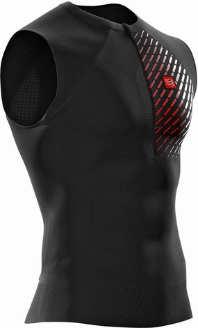 Compressport Trail Postural Mens Running Tank Top - Black Slip Resistant Trim tall size