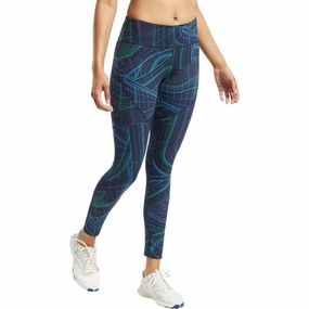 Skin-friendly Quick-drying-property Reebok Lux Perform Mid Rise Womens Long Training Tights - Navy