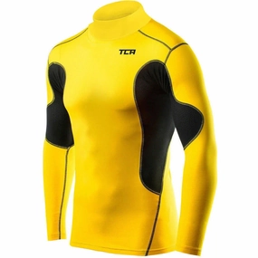 TCA SuperThermal Long Sleeve Mock Junior Compression Top - Yellow Wind Resistant Coordinate