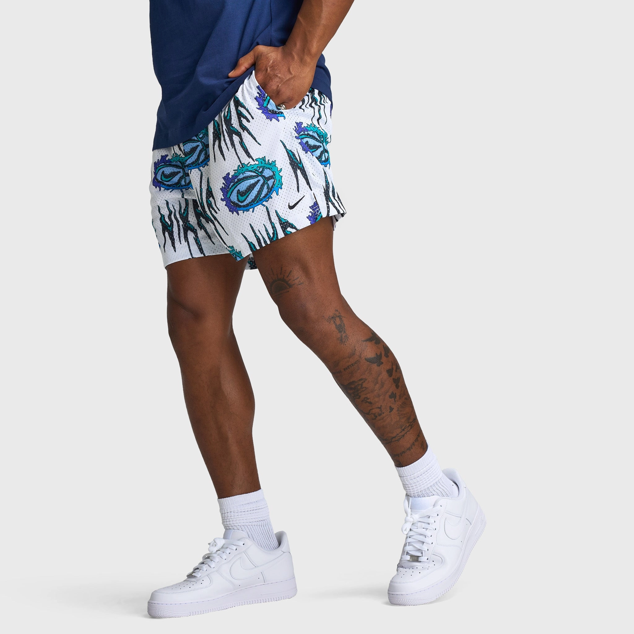 Clean Fabric Water - repellent Nike Practice Mesh Dri-FIT 5" Basketball Shorts White / Black