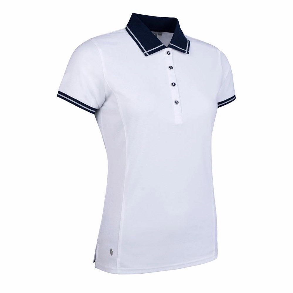 Glenmuir Women's Zara Performance Golf Shirt - White/ Navy Street Style Quick Dry Material