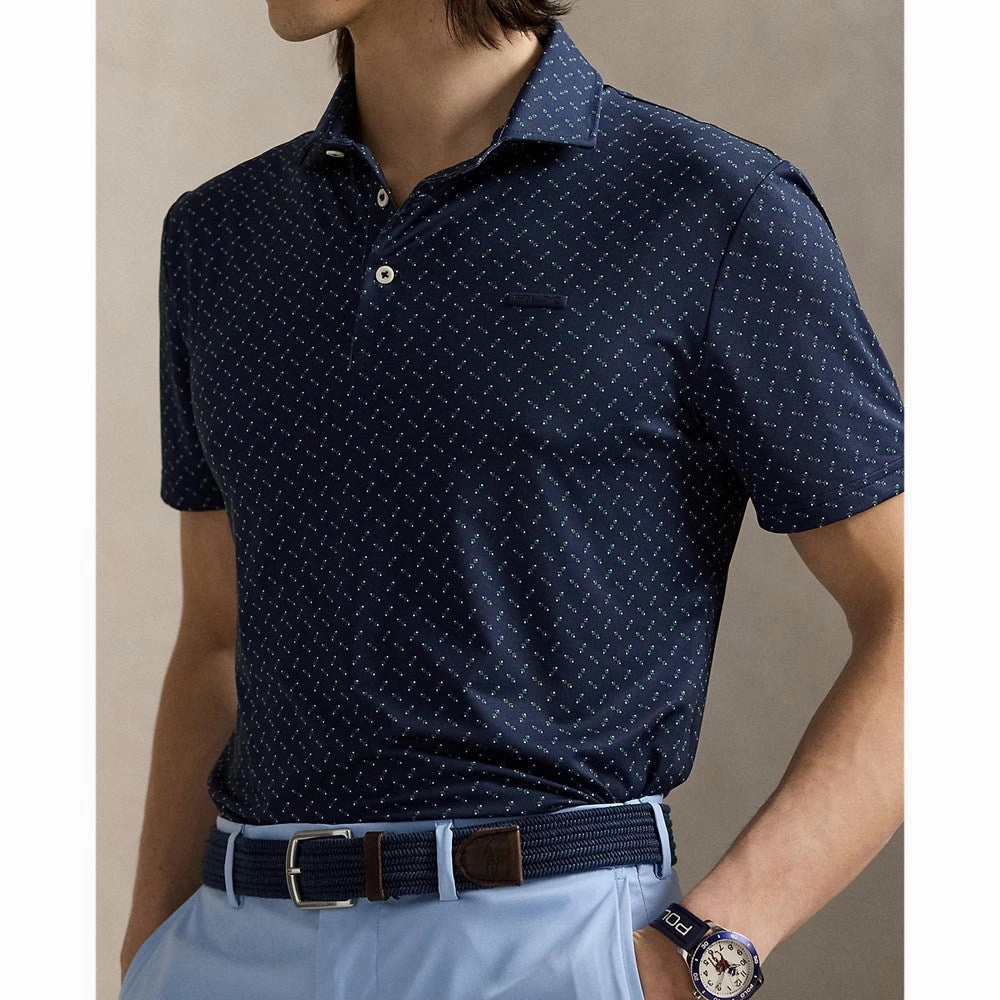 Clubhouse Ready RLX Ralph Lauren Printed Lightweight Airflow Golf Polo Shirt - Multi Deco Toss Refined Navy