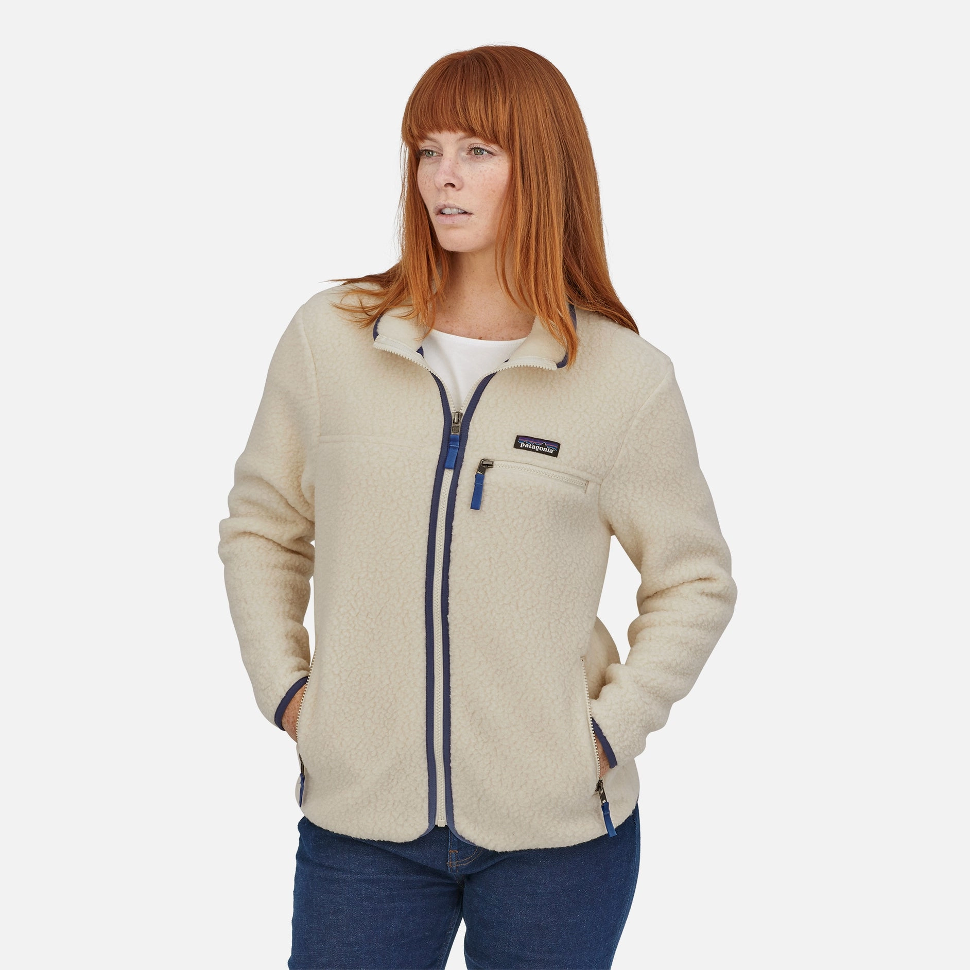 Patagonia Women's Retro Pile Fleece Jacket Natural NonSlipTrims Cyber Core